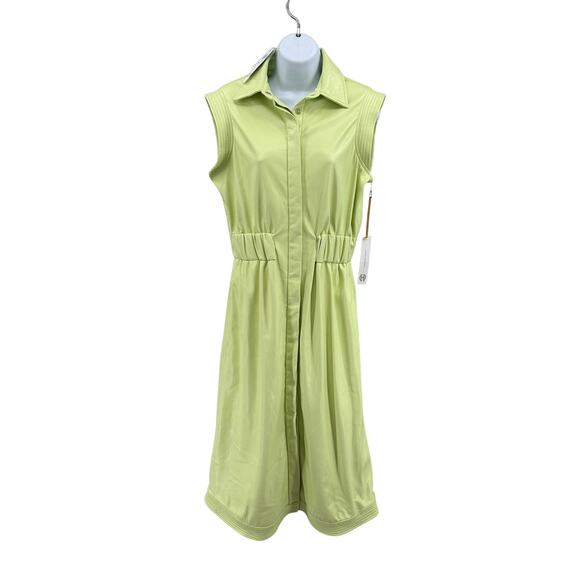 House of Harlow 1960 Shirt Dress Vegan Leather WMNS S Lime Green Utility Midi - Picture 1 of 9
